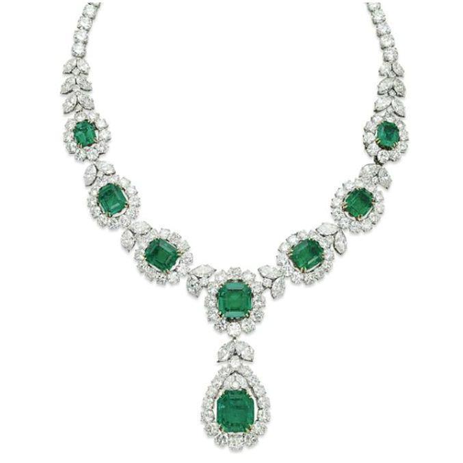 Collier émeraude verte et diamants 72 carats en or blanc 14K - HarryChadEnt.FR