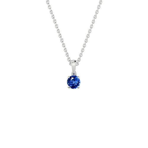Collier pendentif diamant saphir de Ceylan taille ronde 2 carats WG 14K - HarryChadEnt.FR