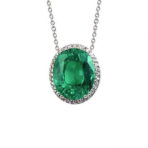Collier pendentif diamant vert émeraude carats or blanc 14K