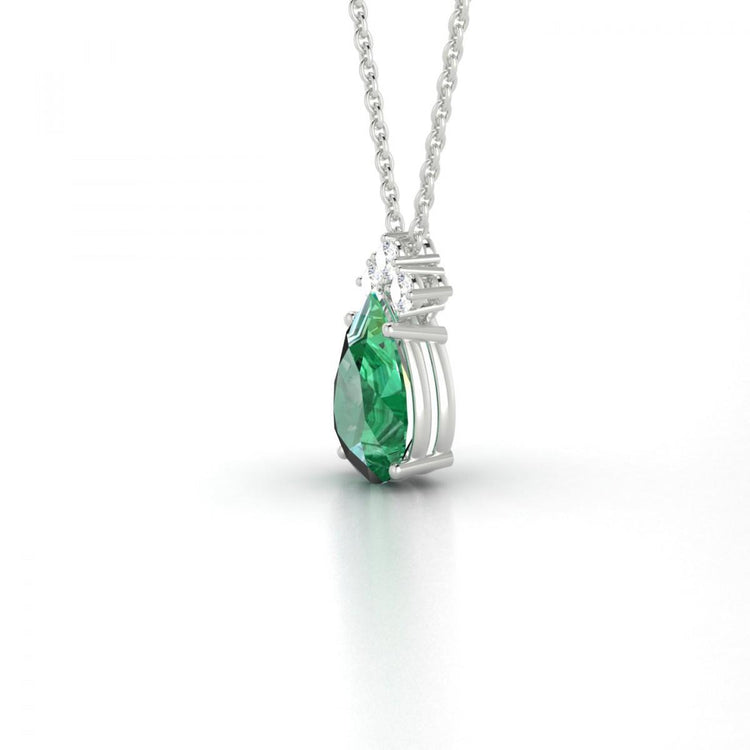 Collier pendentif émeraude verte et diamants pierres précieuses 8.25 carats WG 14K - HarryChadEnt.FR