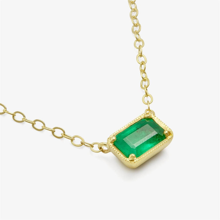 Collier pendentif émeraude verte solitaire 4 ct en or jaune 14 carats - HarryChadEnt.FR