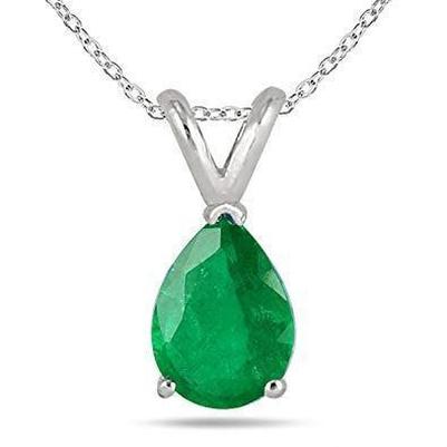 Collier pendentif émeraude verte taille poire 14 carats en or blanc 14 carats - HarryChadEnt.FR