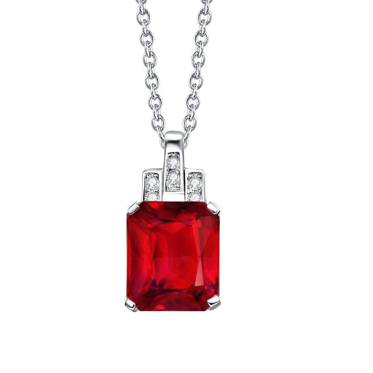 Collier pendentif en or blanc avec chaîne 9.25 ct. Rubis Et Diamants - HarryChadEnt.FR