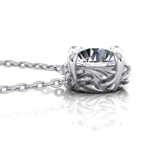 Collier pendentif gros diamant rond 3 carats en or blanc massif 14K - HarryChadEnt.FR