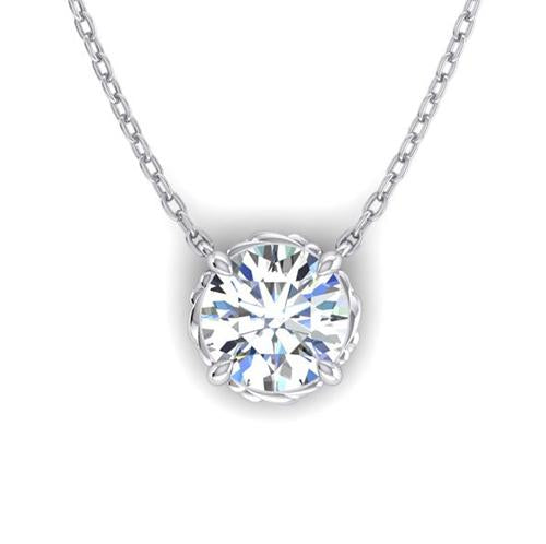 Collier pendentif gros diamant rond 3 carats en or blanc massif 14K - HarryChadEnt.FR