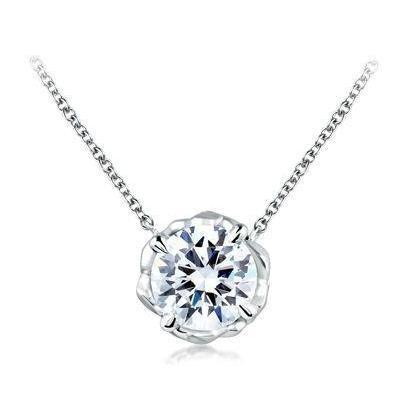 Collier pendentif gros diamant rond carats en or blanc massif 14K