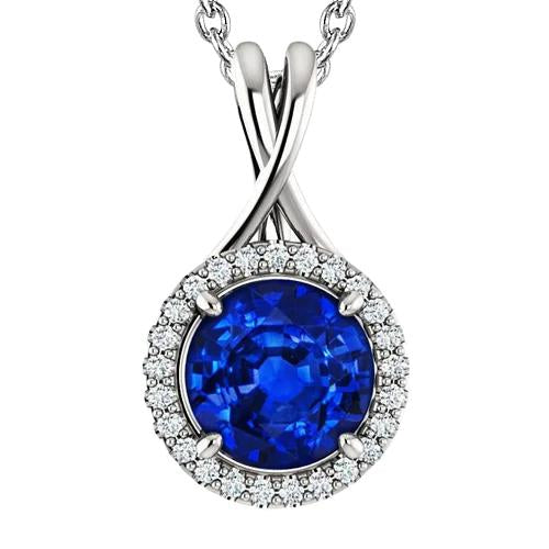 Collier pendentif gros saphir de Ceylan et diamant de 3.25 ct - HarryChadEnt.FR