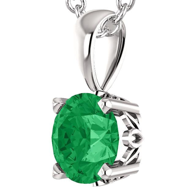 Collier pendentif grosse pierre verte émeraude ronde 16 carats WG 14K - HarryChadEnt.FR