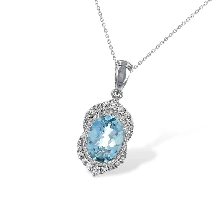 Collier pendentif ovale aigue-marine et diamant rond 8.30 ct. GT 14K - HarryChadEnt.FR