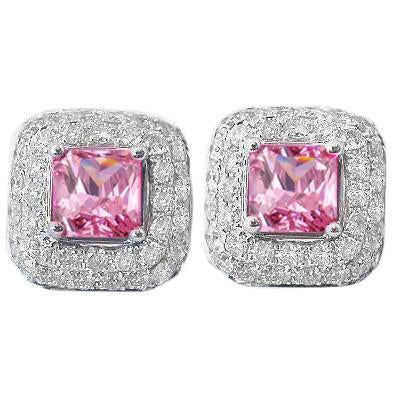Coupe Ronde 5 Ct. Boucle D'Oreille Clous Saphir Rose Avec Diamants Or 14K - HarryChadEnt.FR