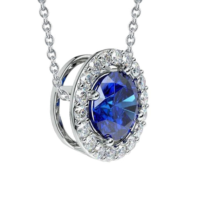 Coupe ronde 4.75 ct. Collier Pendentif Saphir Avec Diamants Blanc - HarryChadEnt.FR