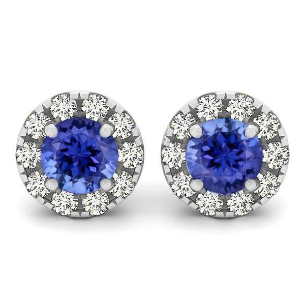 Coupe ronde 5.20 ct. Boucles D'oreilles Puces Tanzanite Et Diamants - HarryChadEnt.FR