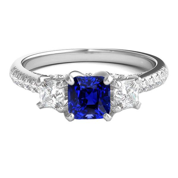 Coussin Pierre Gemme Bleu Saphir Bague Princesse Diamants 2.50 Carats - HarryChadEnt.FR