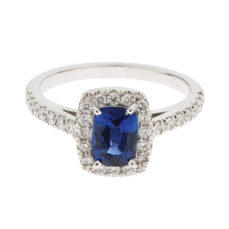 Coussin Saphir Avec Diamant Rond 3.90 Ct. Bague Or Blanc 14K - HarryChadEnt.FR