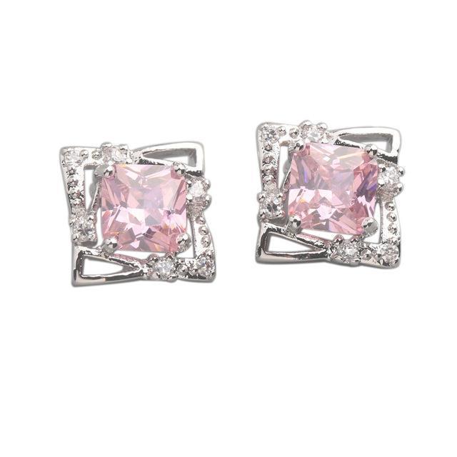Coussin en or blanc Kunzite avec diamants 11.60 ct. Boucles d'oreilles clous - HarryChadEnt.FR