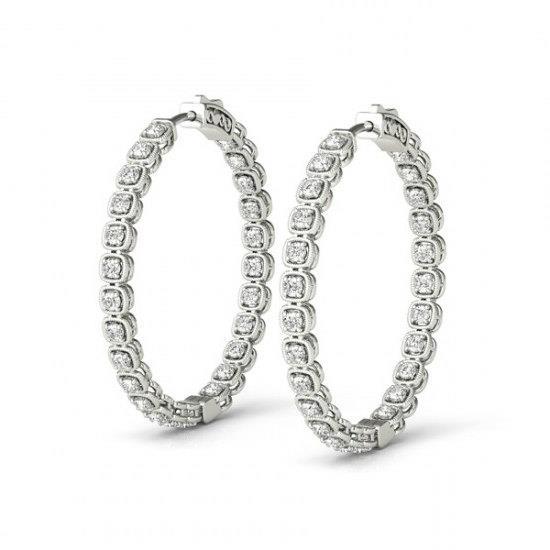 Boucles D'oreilles Créoles Femme Taille Ronde 5 Carats Diamants Or Blanc 14K - HarryChadEnt.FR