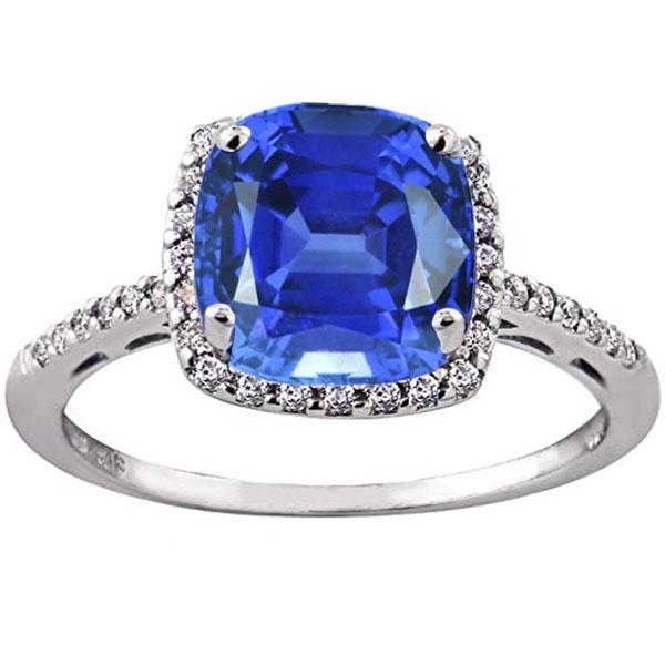 Dames Halo Bague Coussin Ceylan Saphir & Diamants Or 5 Carats 14K - HarryChadEnt.FR