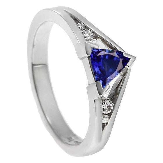 Diamant Bijoux Bague Saphir Bleu Trillion 1.25 Carats 5 Style Pierre - HarryChadEnt.FR
