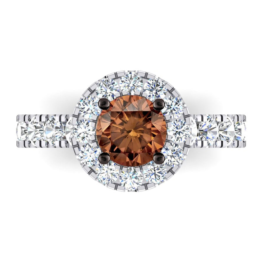 Diamant Brun Foncé Bague de Fiançailles Bijoux Halo