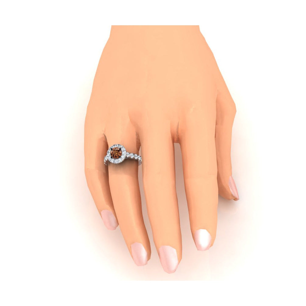 Diamant Brun Foncé Bague de Fiançailles Bijoux Halo