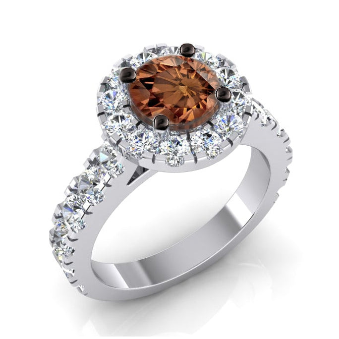 Diamant Brun Foncé Bague de Fiançailles Bijoux Halo