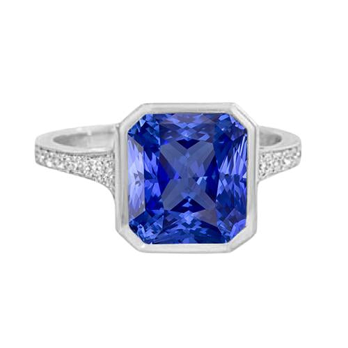 Diamant Pierres Précieuses Bijoux Lunette Sertie Bague Saphir Bleu Radiant 3 Carats - HarryChadEnt.FR
