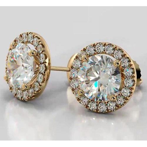 Diamants Halo Studs 4 Carats Or Jaune 14K - HarryChadEnt.FR