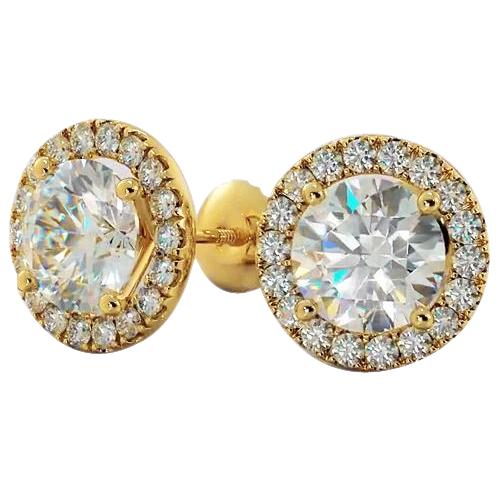 Diamants Halo Studs 4 Carats Or Jaune 14K - HarryChadEnt.FR