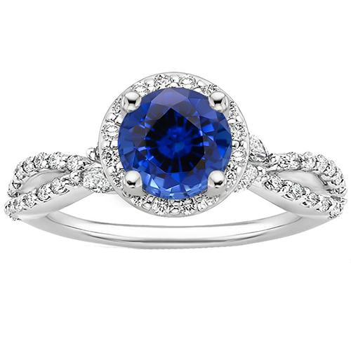 Diamond Halo Jewelry Deep Blue Sapphire Split Shank Prong Set 3 Carats - HarryChadEnt.FR