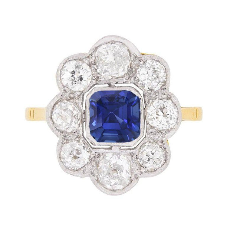 Diamond Halo Sapphire Ring Bezel Set Asscher Cut Flower Style 4 Carats - HarryChadEnt.FR