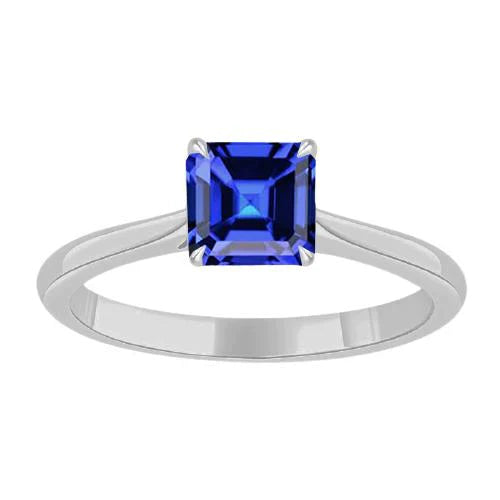 Eagle Claw Prongs Asscher Solitaire Bague Saphir Bleu Naturel Bijoux