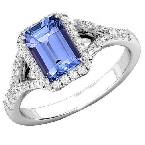 Emeraude Tanzanite 4.10 Carats Diamants Bague de Fiançailles Or Blanc 14K - HarryChadEnt.FR