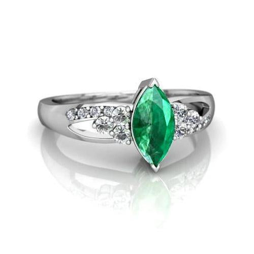 Émeraude verte avec diamants 2.75 ct. Bague de Fiançailles Or Blanc 14K - HarryChadEnt.FR