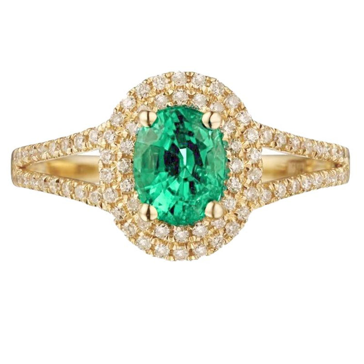Émeraude verte de forme ovale en or 14K avec bague en diamant rond 6 carats - HarryChadEnt.FR