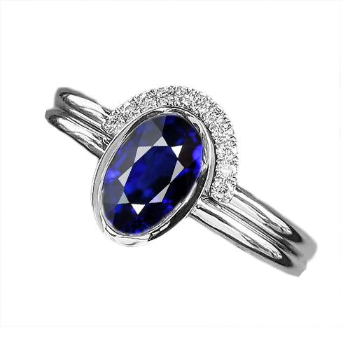 Ensemble Alliance Diamant & Saphir Bleu Ovale 3 Carats Or Blanc - HarryChadEnt.FR
