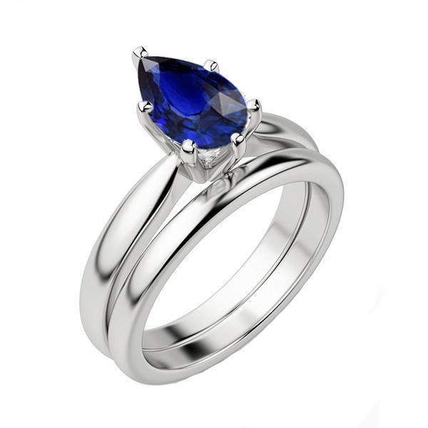Ensemble Alliance Saphir Bleu Solitaire Taille Poire Sri Lankais 2 Carats - HarryChadEnt.FR