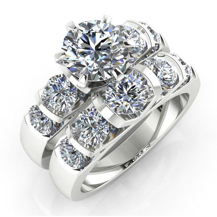 Ensemble Bague de Fiançailles Diamant Rond 3.50 Carats Bijoux Or Blanc - HarryChadEnt.FR