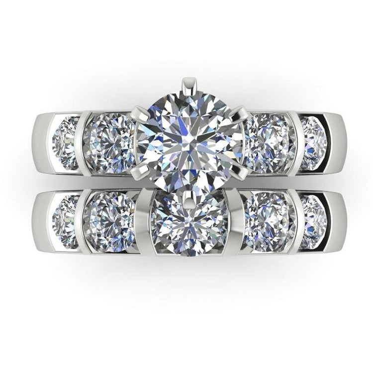 Ensemble Bague de Fiançailles Diamant Rond 3.50 Carats Bijoux Or Blanc - HarryChadEnt.FR
