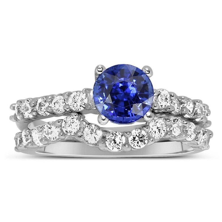 Ensemble de bague de fiançailles diamant rond bleu saphir pour femme 4.50 carats - HarryChadEnt.FR