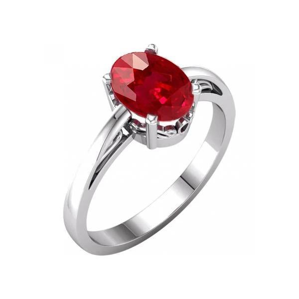 Ensemble de griffes ovale taille 2 carats rubis rouge bague 14K WG - HarryChadEnt.FR