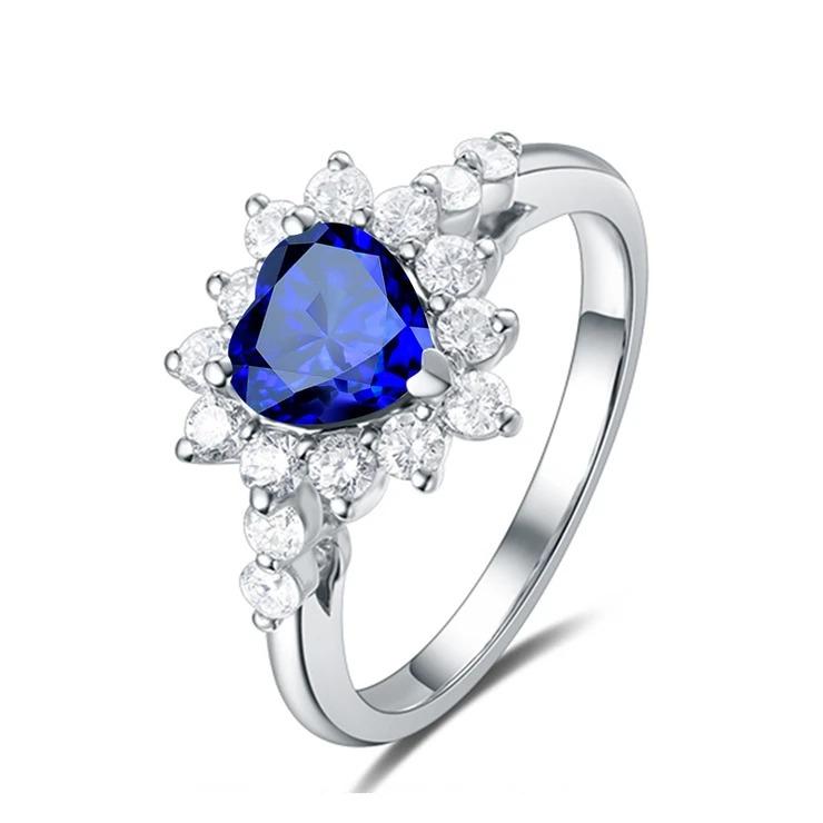 Gemstone Halo Heart Blue Saphir & Diamond Ring Star Style 3 Carats - HarryChadEnt.FR