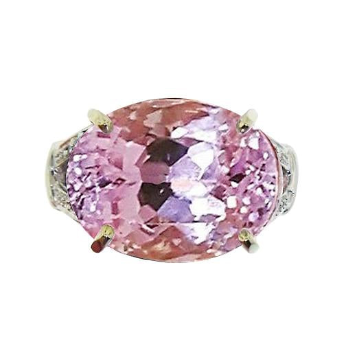 Grande Bague Solitaire Rose Kunzite 37 Ct Or Jaune 14K - HarryChadEnt.FR