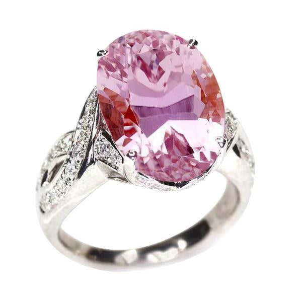 Grande Kunzite Avec Petits Diamants 29.85 Carats Alliance Or Blanc - HarryChadEnt.FR