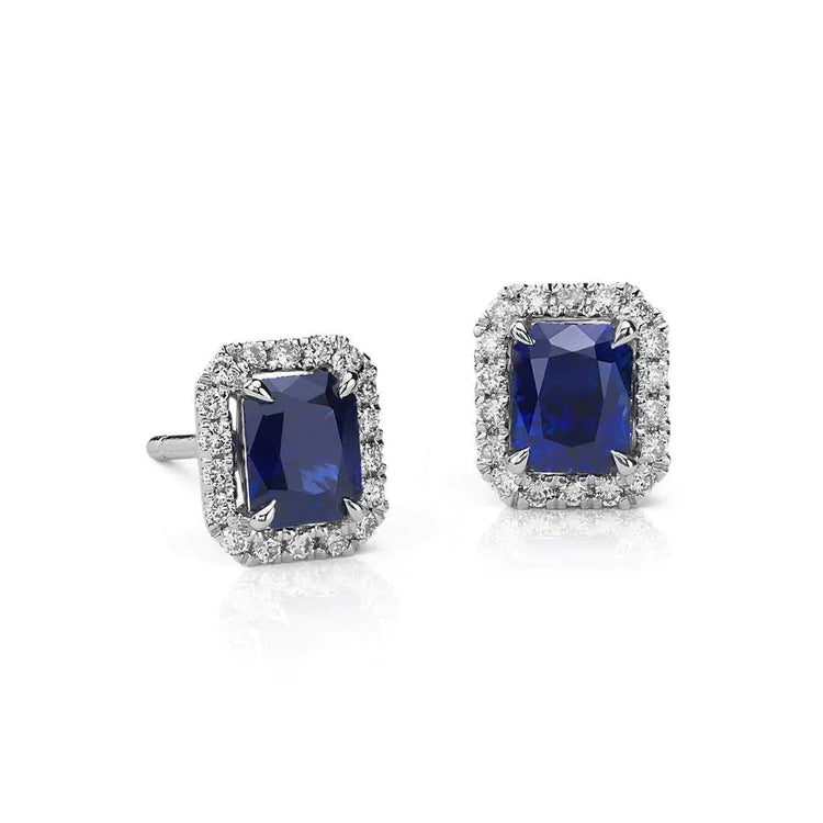 Griffes d'Aigle Ceylan Saphir Diamond Cluster Stud Or Blanc 14k