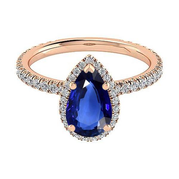 Halo Bague Anniversaire Or Poire Saphir Bleu & Diamants 5 Carats - HarryChadEnt.FR