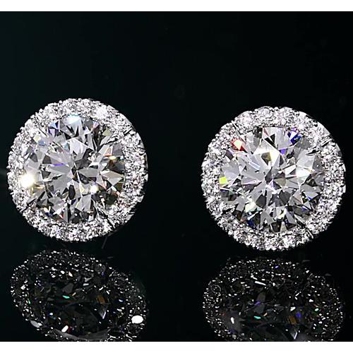 Halo Diamond Studs 2 Carats Or Blanc - HarryChadEnt.FR
