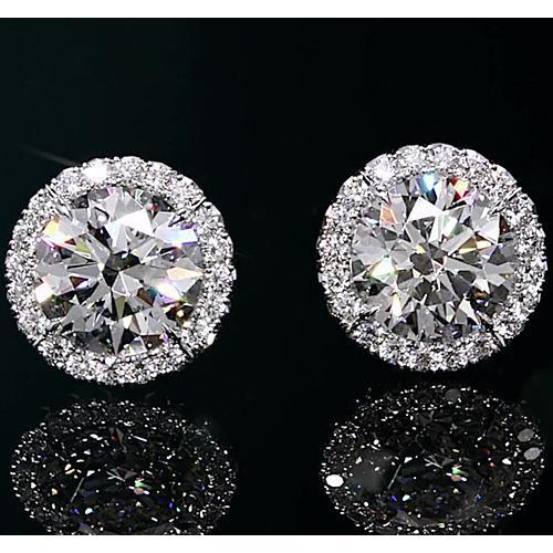 Halo Diamond Studs 2 Carats Or Blanc - HarryChadEnt.FR