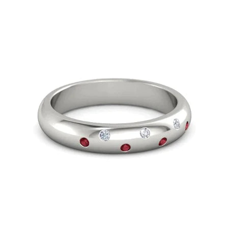 Jonc Gypsy Diamond Comfort Fit Rubis 1.10 Carats Or Blanc 14K