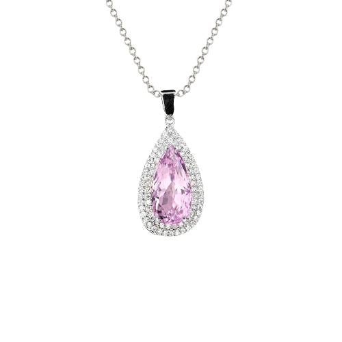 Kunzite Avec Pendentif Collier Diamant Or Blanc 14K 11.50 Ct - HarryChadEnt.FR