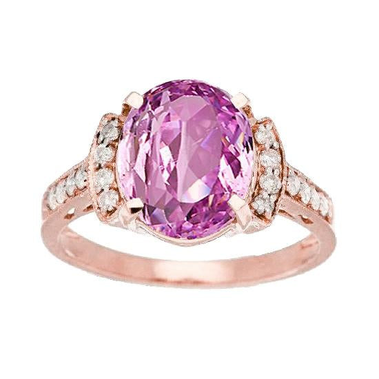 Kunzite rose 14K en or rose 20.75 ct avec bague fine en diamant - HarryChadEnt.FR